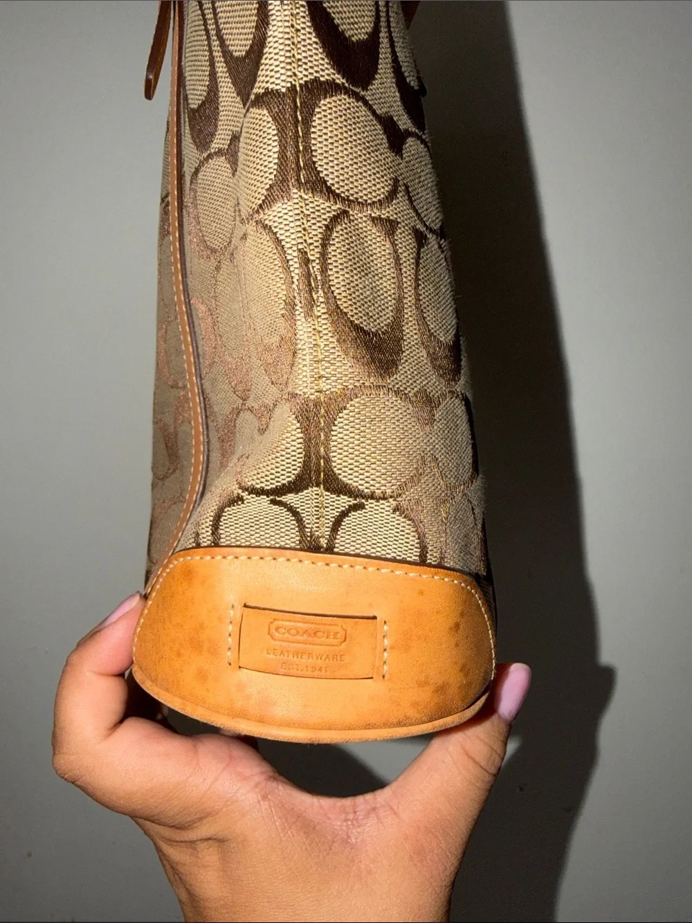 Coach Brown Signature Canvas Tote with Tan Leather Trim
